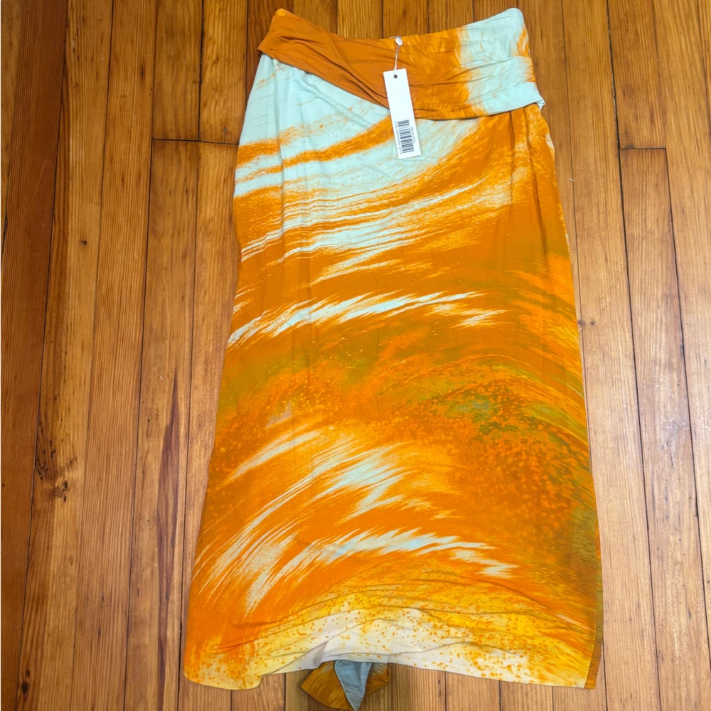 Jonathan Simkhai Orange and teal Patterned Skirt … - image 3